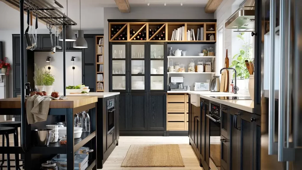 black kitchen island