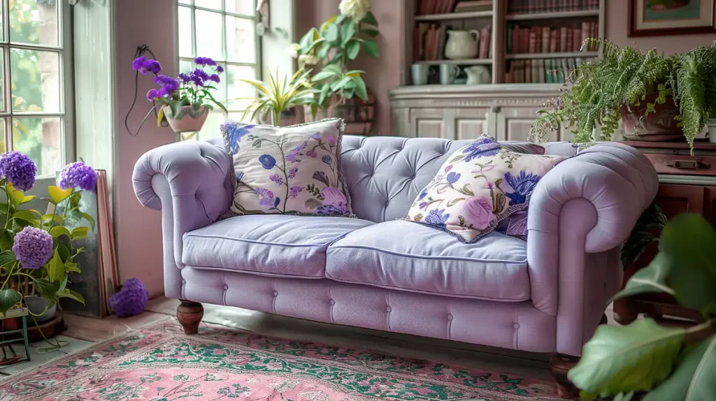 retro sofa purple